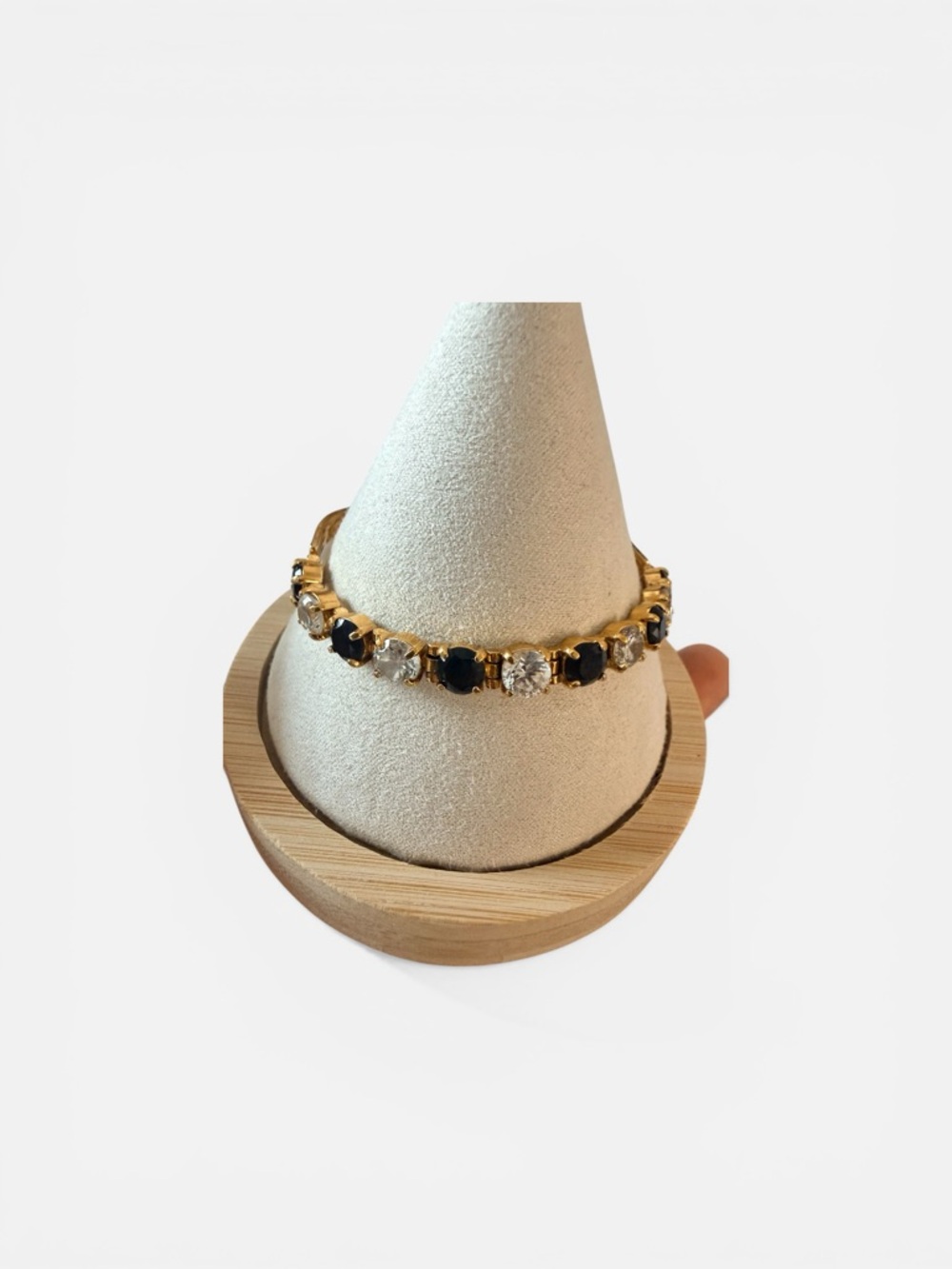 Gold Tennis Bracelet with Black and Clear Stones - Women Jewelry